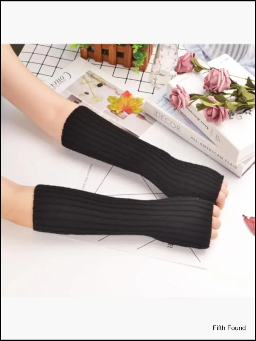 Fingerless Knit Arm Warmers Thumb Hole Cozy Stretchy Sleeves Women